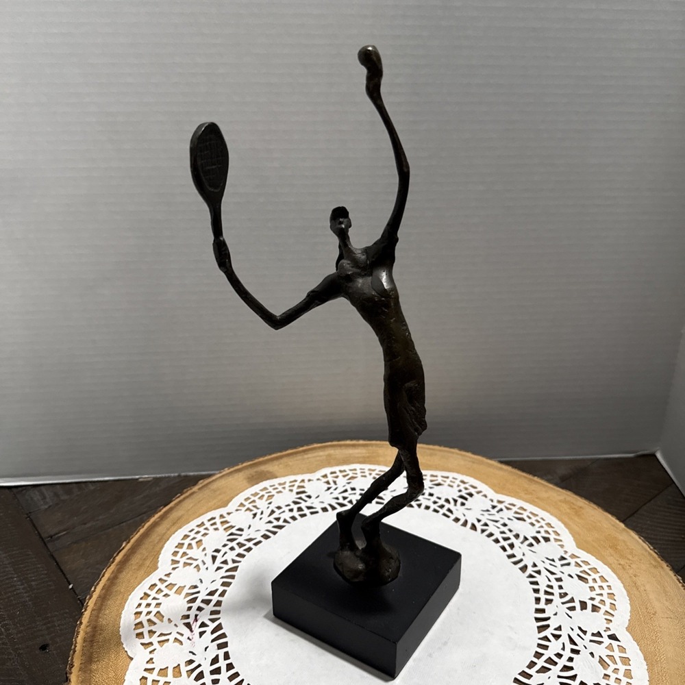 Modernist Female Tennis Player Sculpture Bronze Tone Statue Modern Art 12"